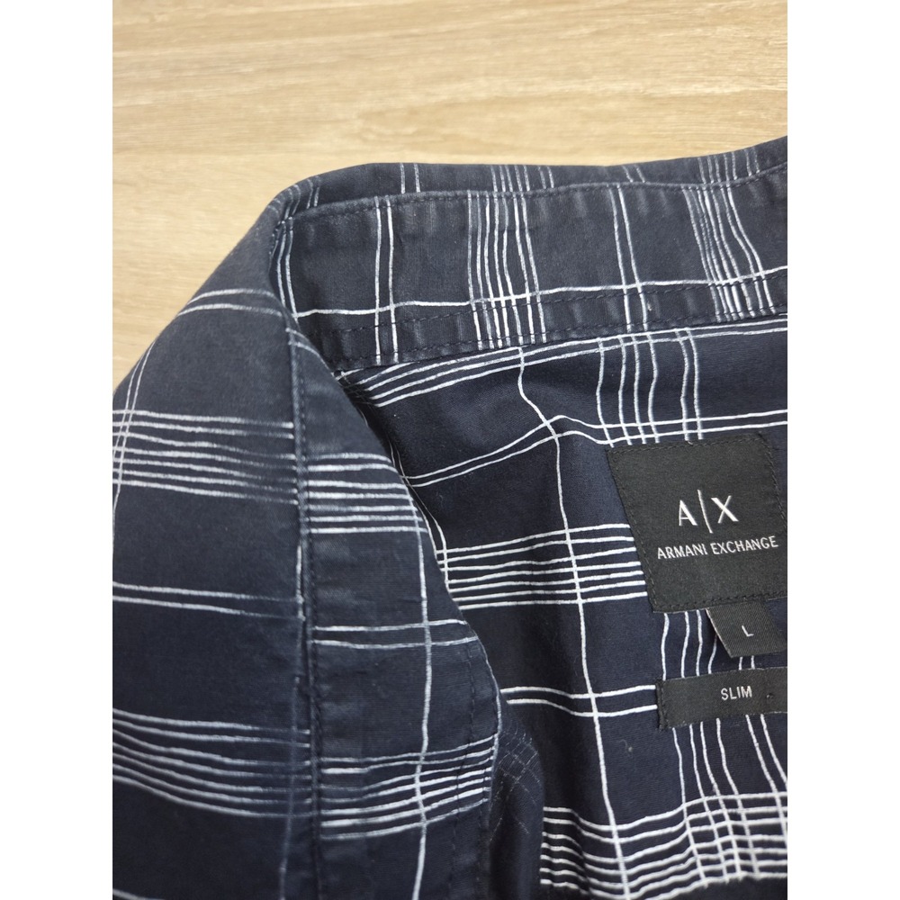 Armani Exchange Men's Long Sleeve Button Down Shirt Slim Fit Navy Blue Sz L - Picture 5 of 12